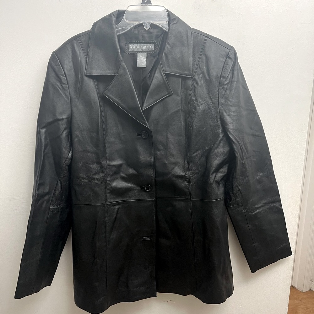Jessica Holbrook genuine black leather jacket